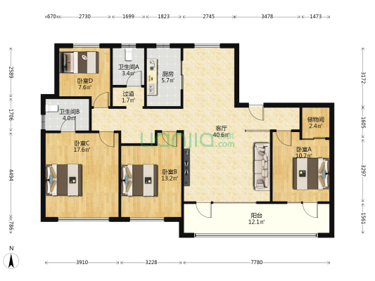 金基望樾府 4室1厅2卫 168平方