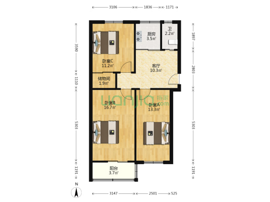 船舶设备公司家属院 3室1厅1卫 78平方