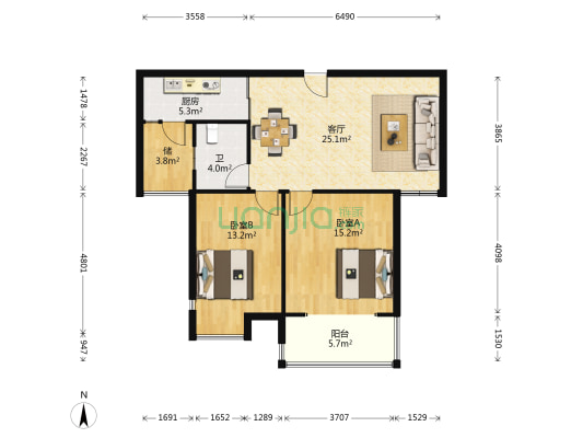 书香名邸 2室1厅1卫 97平方
