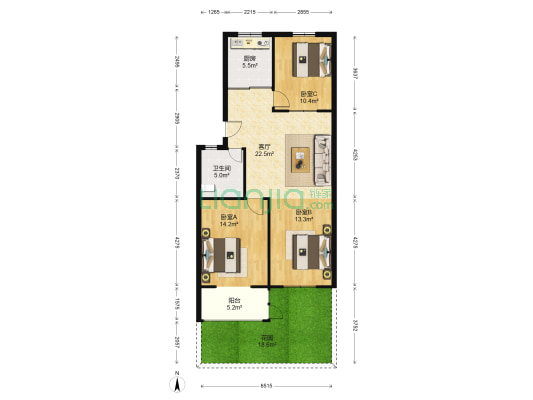 恒信阳光新城 3室1厅1卫 92平方