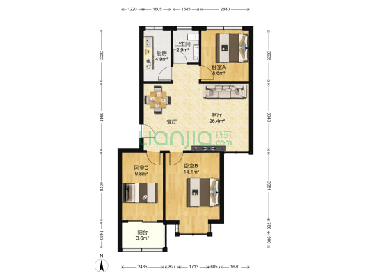 汇美·春江苑小区 3室1厅1卫 94平方
