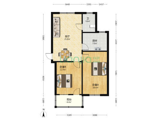 商贸公寓 2室1厅1卫 79平方