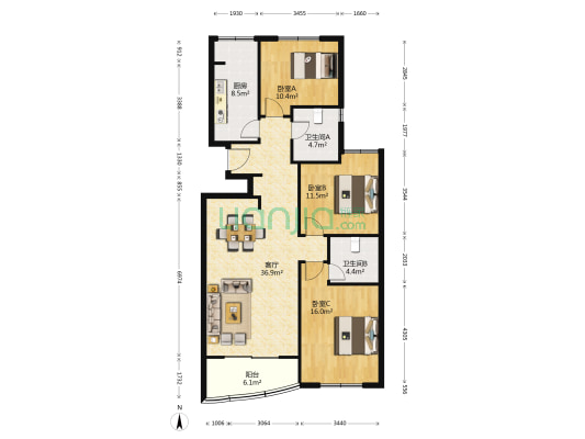 新华公寓 3室1厅2卫 127平方