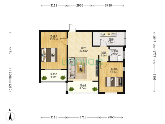 凤凰·明珠 2室1厅1卫 85平方
