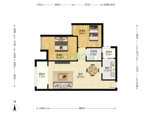 滨海佳苑 2室1厅1卫 86平方