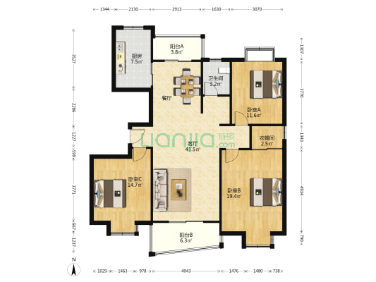 君柳河畔 3室1厅1卫 143平方