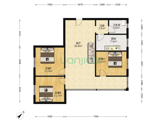 胜利村小区（北碚） 3室1厅1卫 91平方