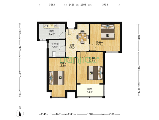 古宫新村二期 3室1厅1卫 93平方