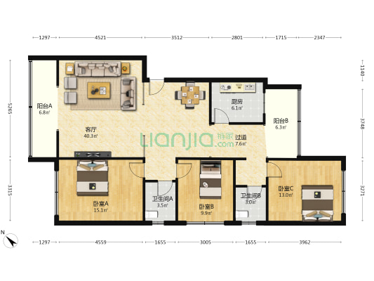 书院街185号 3室1厅2卫 129平方