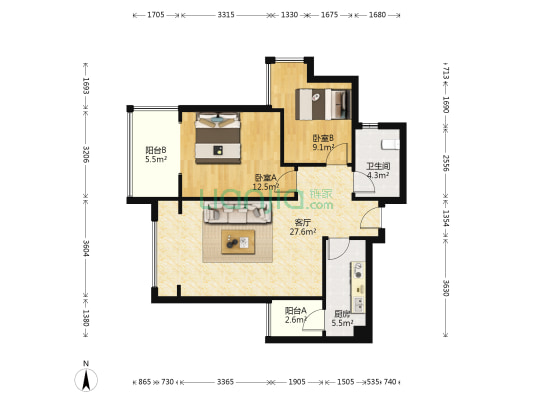 富豪尚都 2室1厅1卫 82平方