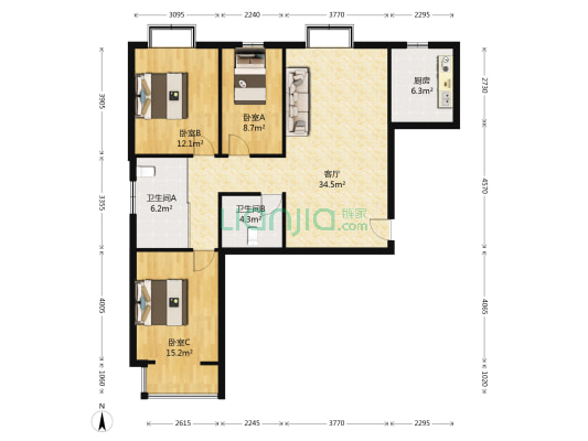 清华苑 3室1厅2卫 125平方