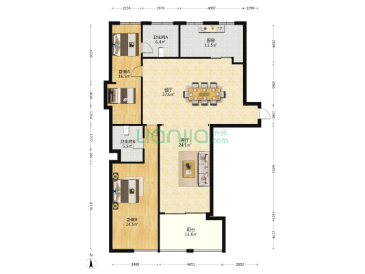 嘉丰大厦 2室2厅2卫 153平方