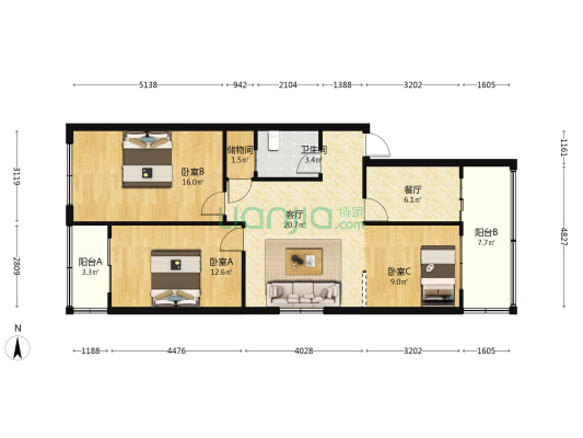 跃进里小区 3室2厅1卫 97平方