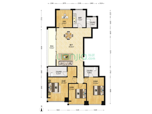 天尔名庭 4室2厅3卫 160平方