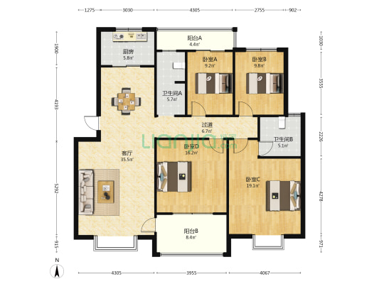 旺和家园 4室1厅2卫 144平方
