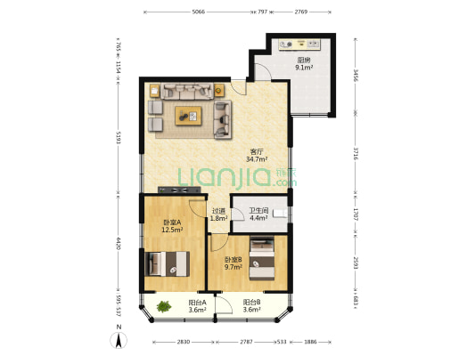 富成大厦 2室1厅1卫 80平方