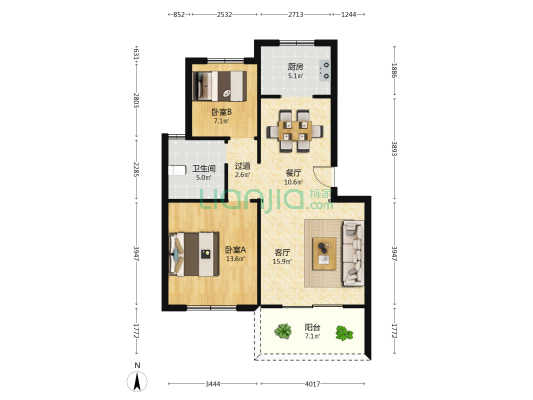 语溪家苑 2室2厅1卫 80平方