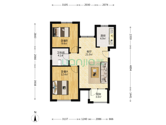 欣雅苑 2室1厅1卫 84平方