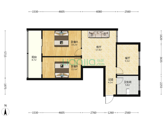 滏东小区 2室2厅1卫 87平方