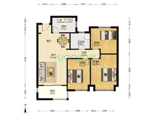 荣盛锦绣外滩 3室1厅1卫 112平方