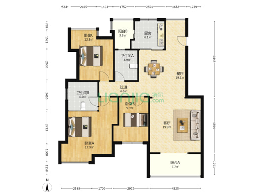 星坤东方明珠 3室2厅2卫 120平方