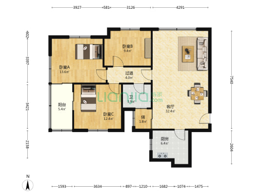 交通厅宿舍 3室1厅1卫 105平方