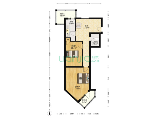 阳光北里 2室1厅1卫 83平方
