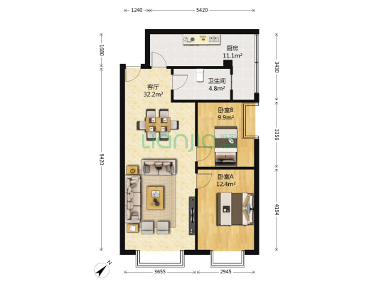 家和苑 2室1厅1卫 90平方