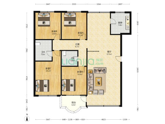 人和东路9号 4室1厅2卫 176平方