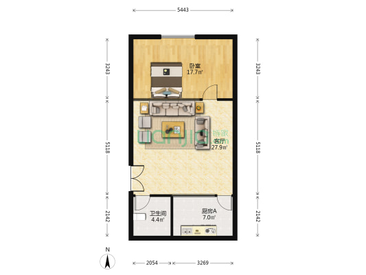 世都大厦 1室1厅1卫 81平方