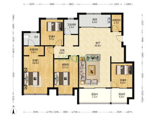 万科未来之光有墅 3室1厅2卫 140平方