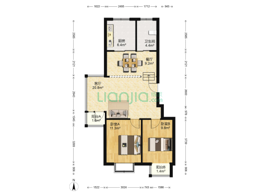 悠然雅居 2室2厅1卫 90平方