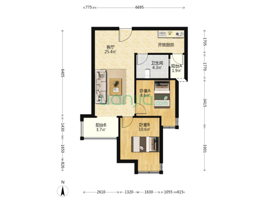 出售天伦湾小区，环境优美，保利物业集中供暖二居室。-户型图