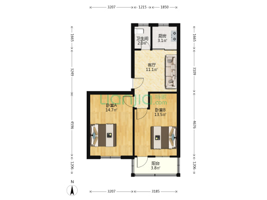 虎踞北路14号 2室1厅1卫 59平方