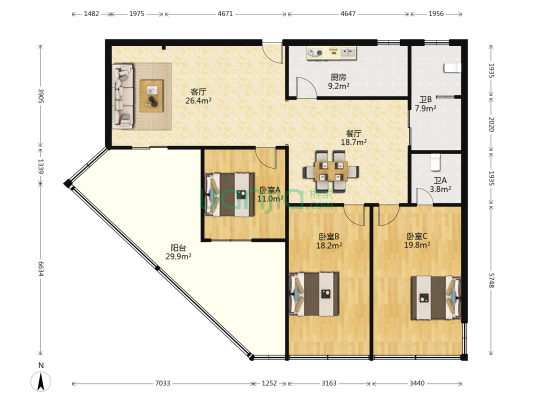 朱雀园综合楼 3室2厅2卫 147平方
