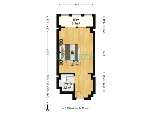 钧鼎银座 1室0厅1卫 48平方