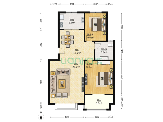 奥都庄园 2室2厅1卫 110平方