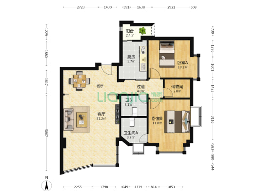 金同花园 2室1厅2卫 95平方
