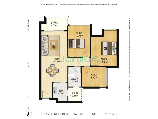 保利中央公馆 3室1厅1卫 86平方