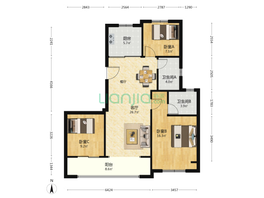 万科潮鸣 3室1厅2卫 120平方