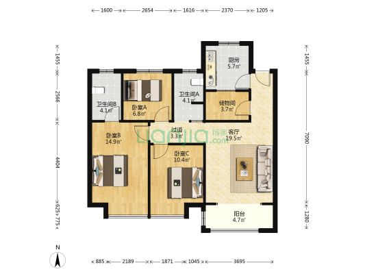 电建洺悦府 3室1厅2卫 115平方