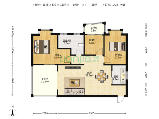 丽湖名居 3室1厅1卫 105平方
