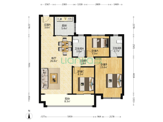 碧桂园云境 3室1厅2卫 119平方