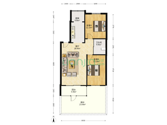 宏盛教师楼 2室1厅1卫 97平方