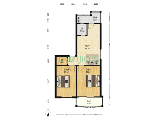 石油勘探院宿舍 2室1厅1卫 65平方