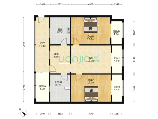 书院小区 2室1厅1卫 126平方