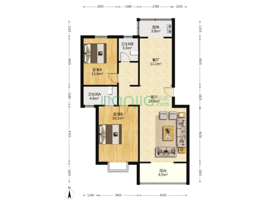 同善园小区 2室2厅2卫 110平方