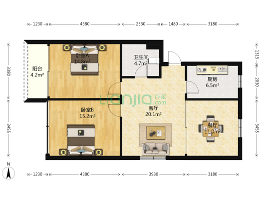 白墅新村 2室2厅1卫 89平方