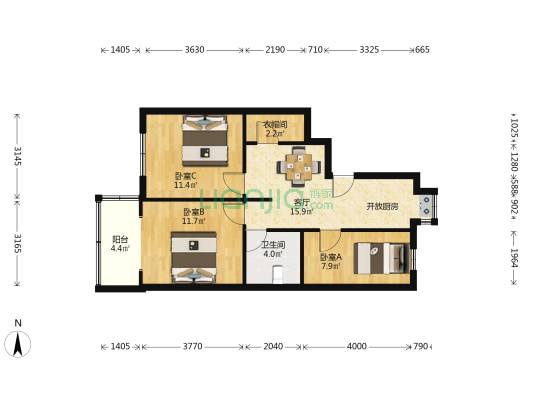 湖墅南路60号 3室1厅1卫 68平方