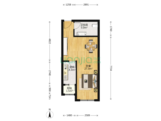 富力尚悦居B区 1室0厅1卫 56平方